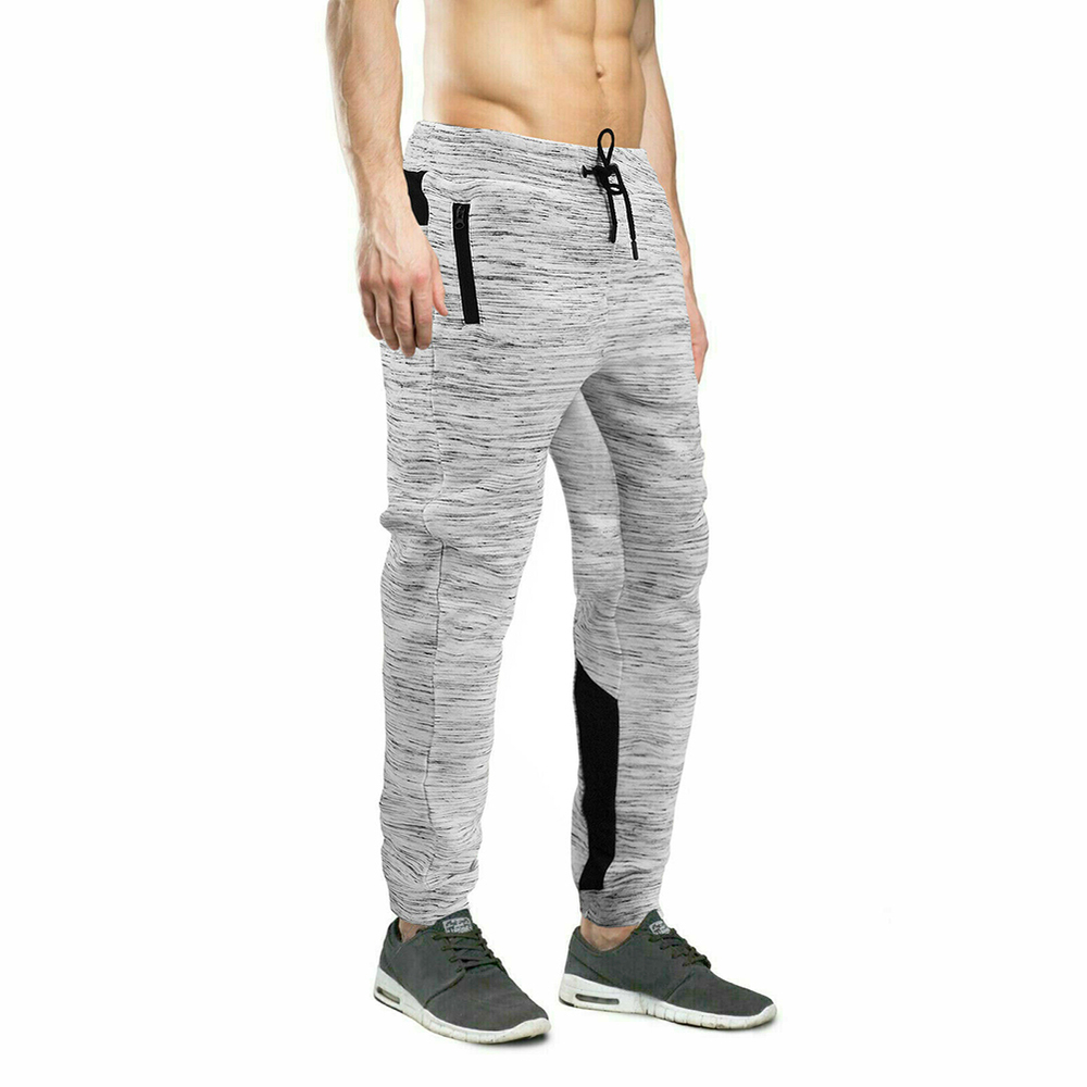 Mens Athletic Jogger Pants Cotton Blend Fitness Gym Sweatpants 841008 White & Bl